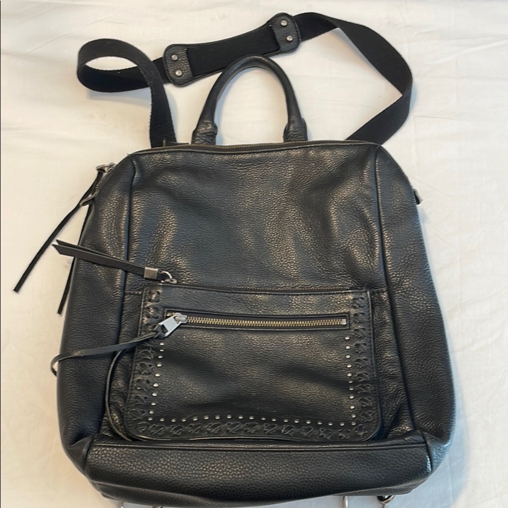 Black Leather Convertible Women's Backpack Tote - Versatile Everyday Bag